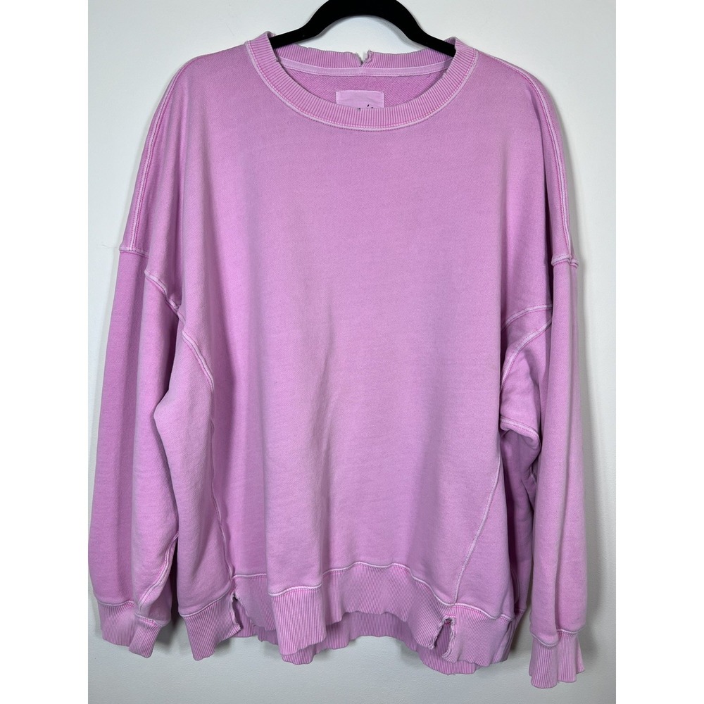 Aerie Chill Sweatshirt Women XL Pink Oversized Distressed Crewneck Pullover